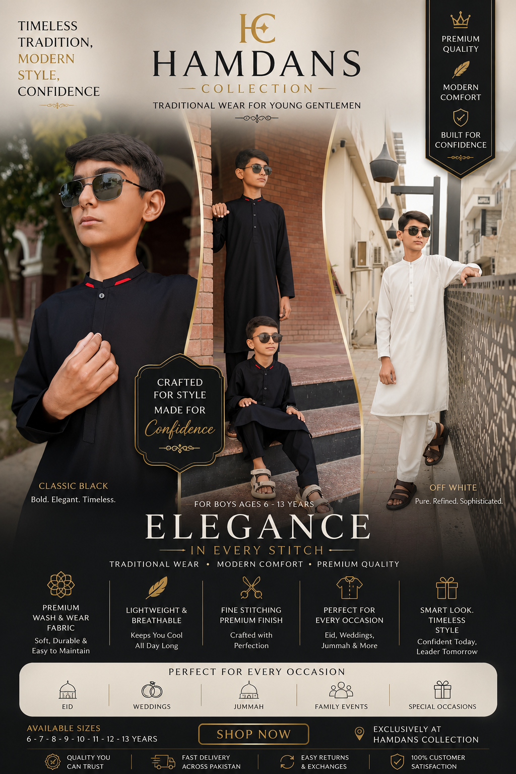 Combo Premium Black & Off White Boys Shalwar Kameez | Wash & Wear