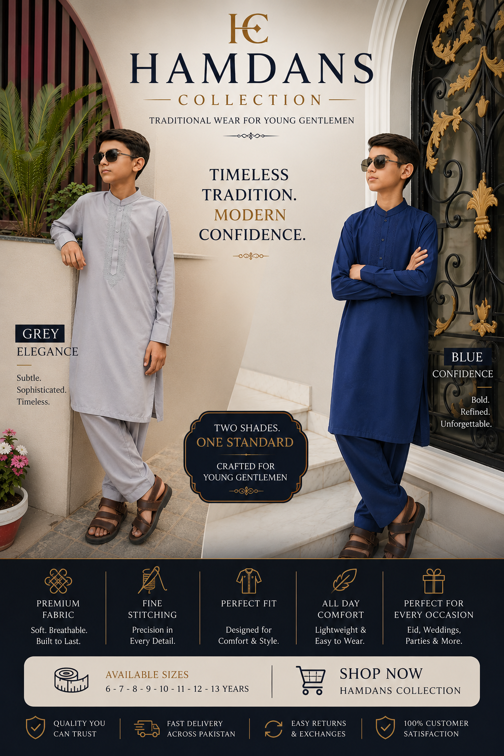 Combo Premium Embroided Grey & Blue Boys Shalwar Kameez | Wash & Wear