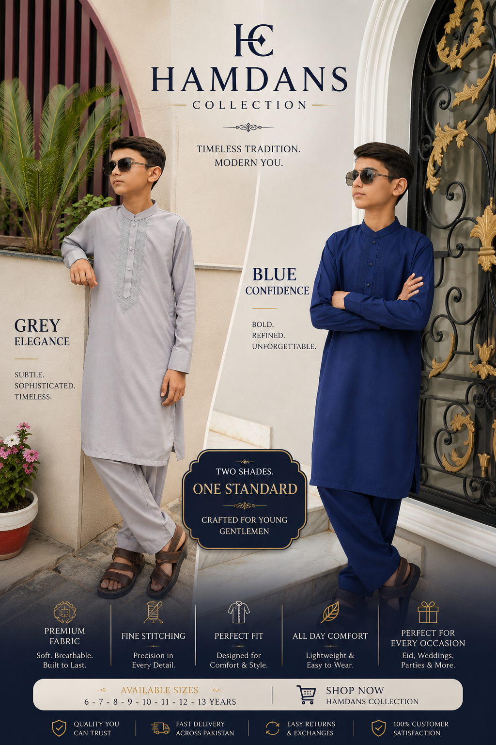 Combo Premium Embroided Grey & Blue Boys Shalwar Kameez | Wash & Wear