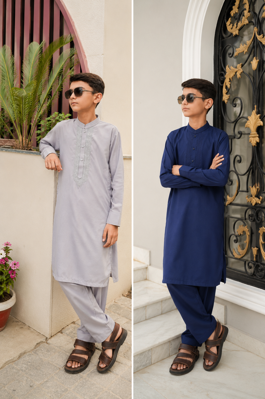 Combo Premium Embroided Grey & Blue Boys Shalwar Kameez | Wash & Wear