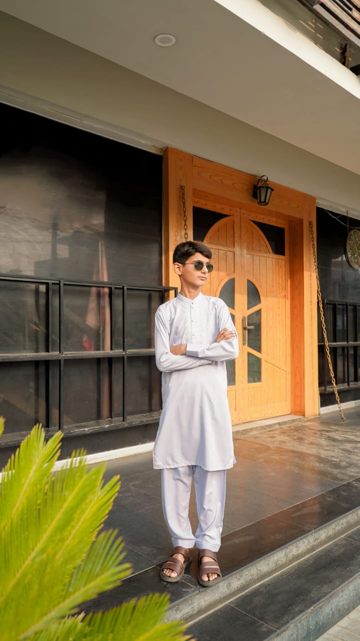 Premium Off White Boys Shalwar Kameez | Wash & Wear | Ages 6–13 Years